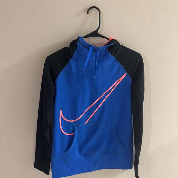 Nike Other - Nike Therma-FIT Blue & Black Pullover Hoodie with Orange Swoosh, Girls' S